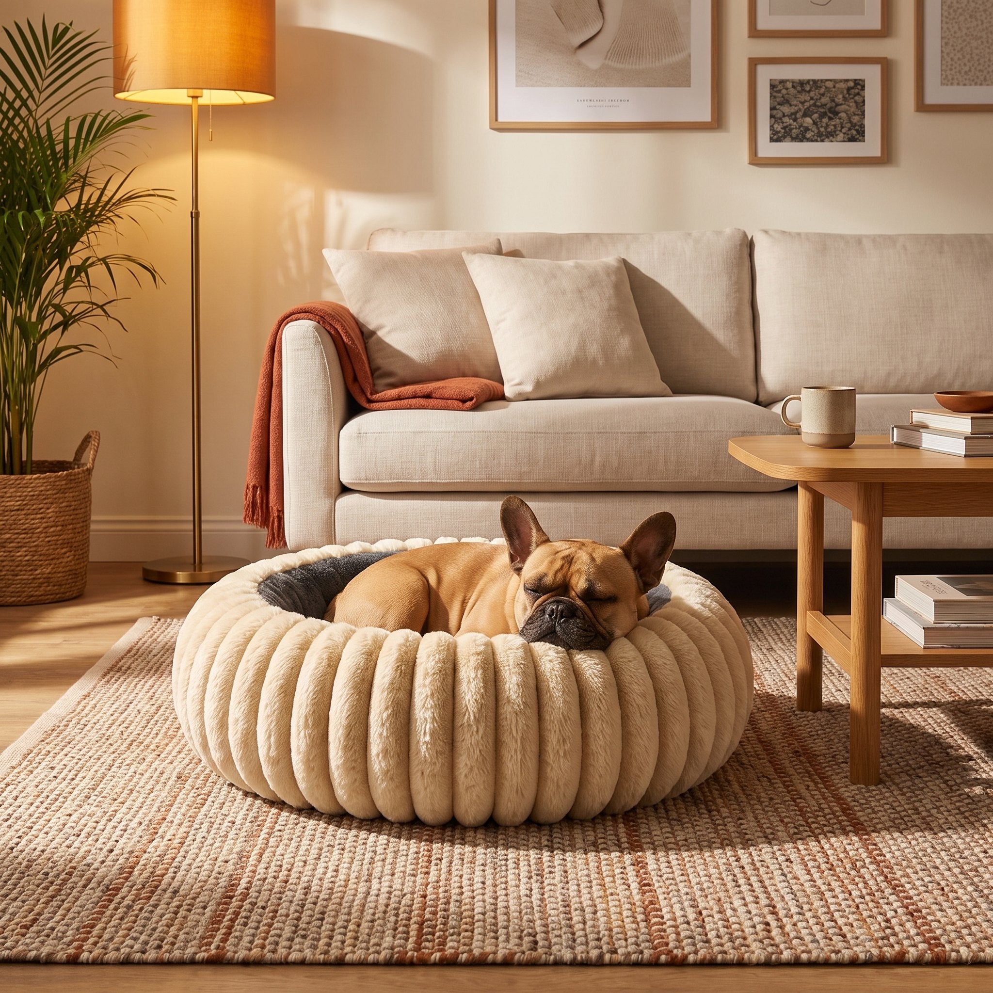 A medium dog curled up in the size M NUZZO